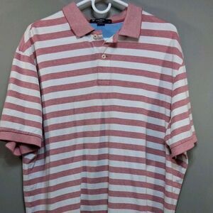 Cremieux Classics Mens Polo Shirt Size XL Coral Pink White Striped Cotton Blend